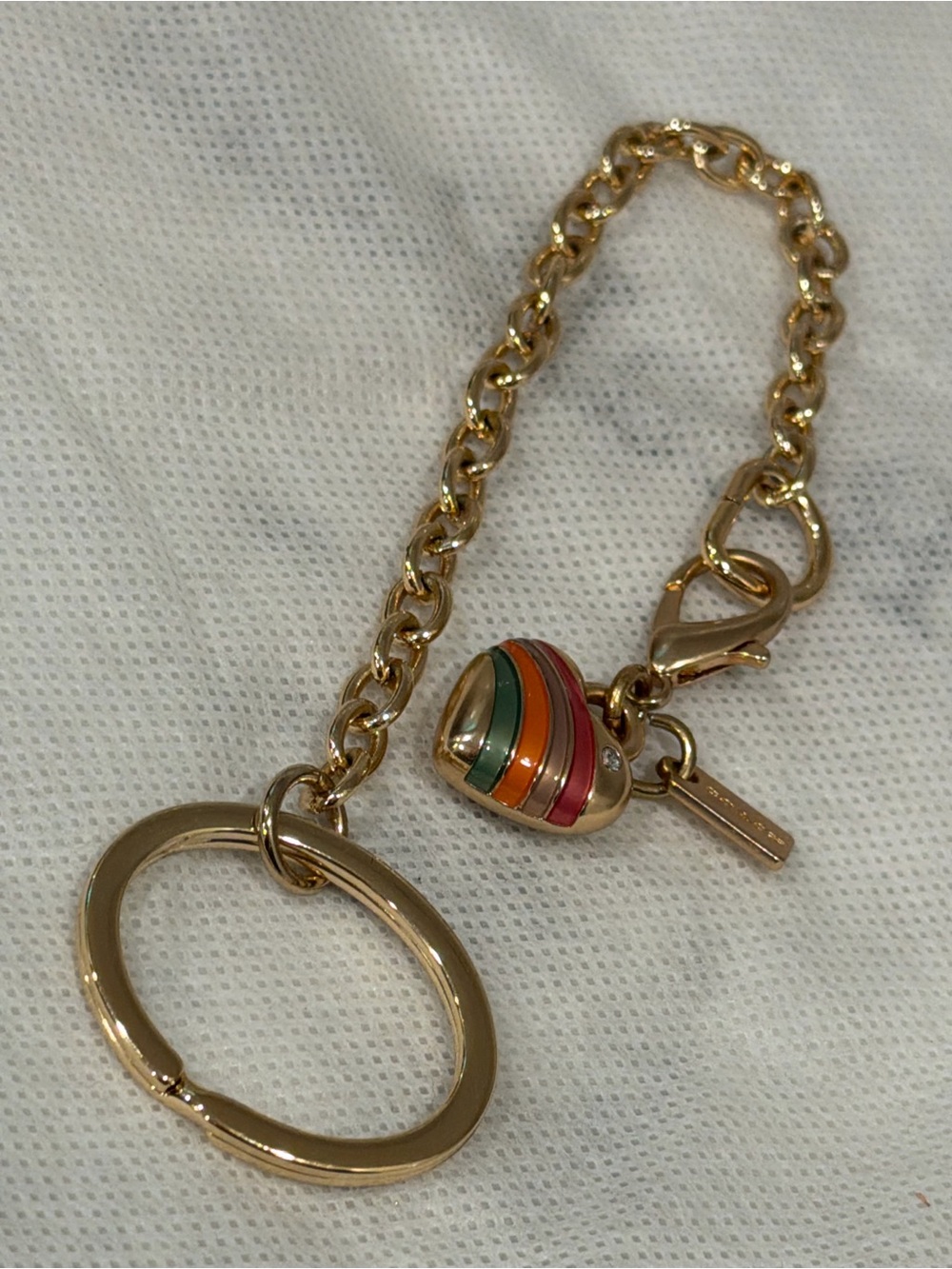 Coach Gold-Tone Chain Keyring with Heart Charm and Rainbow Enamel - Picture 4 of 7